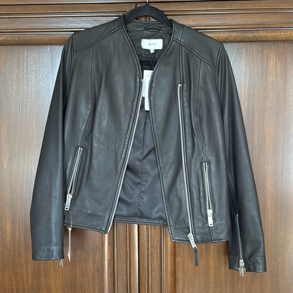 Reiss black leather genuine jacket size 4 - NWT - Picture 1 of 6